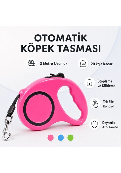 Otomatik Köpek Tasması - 3 Metre Çok Renkli