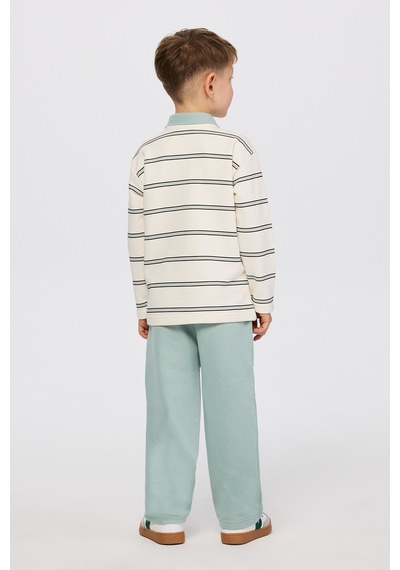 Panço Erkek Çocuk Çizgili Ekru Sweatshirt Krem