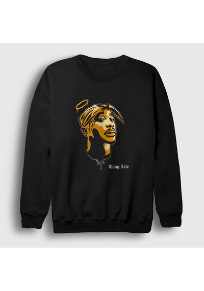 Presmono Unisex Angel Tupac Shakur Sweatshirt Siyah