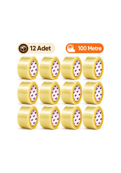12 Adet Koli Bandı Şeffaf 45 Mm X 100 Metre Güçlü Yapışkanlı Paketleme Bantı Bantları Kopmayan