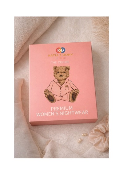 Katia&bony Kadın Teddy Baskılı Premium Kutulu Pijama Takımı Şeftali