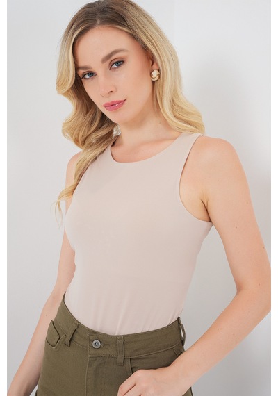 Bigdart Kadın Halter Yaka Çıtçıtlı Body 972 - Bej