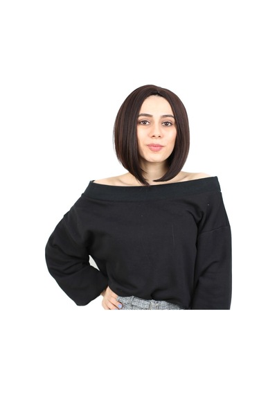 Kahkülsüz Düz Kısa Fiber Sentetik Peruk - Koyu Kahve