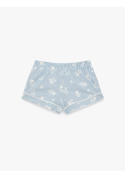 Koton Pamuklu Beli Lastikli Rahat Kesim Çizgili Şort Pijama Altı Mavi Çizgili 6slk80038mw