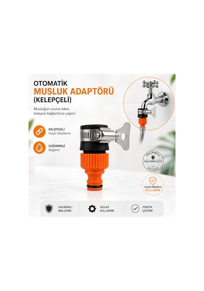Otomatik Musluk Adaptörü Kelepçeli Hortum Bağlantı Aparatı Pratik Musluk Ucu Adaptörü