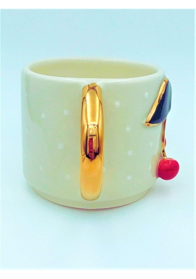 Lexroo Kiraz Kabartmalı Mug, 24 Ayar Gerçek Altın Dekorlu, El Yapımı, Hediyelik Mug, 270 Ml
