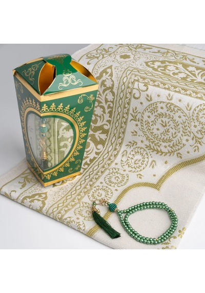 Ramazan Feneri Tesbih + Seccade  Seti Kraft Asetat Kutu, Yeşil Yeşil 65 X 100 Cm