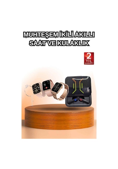 Wireless Şarjlı Akıllı Saat Ve Dijital Göstergeli Kablosuz Bluetooth Kulaklık Nabız Ölçer 3 Farklı Kordon, Bileklik