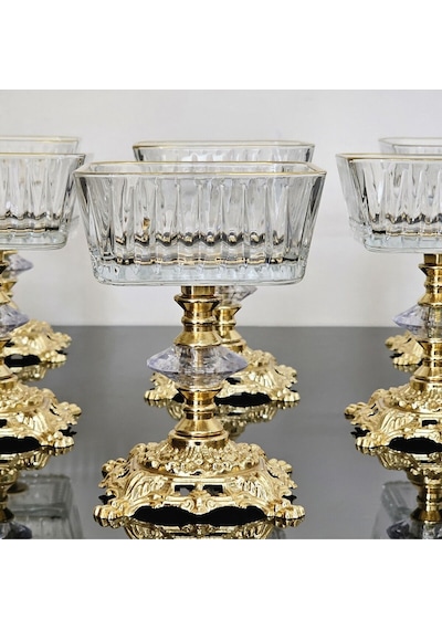 Atabey Home 6'li Frezya Kare Gold Kase Döküm Ayakli Dondurmalik & Şekerlik & Sunumluk & Çerezlik