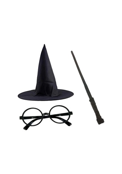 Siyah Renkli Harry Potter Aksesuar Seti 3'lü Yetişkin Ve Çocuklar İçin
