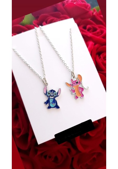 Anime Stitch & Angel Kolye Kadın Erkek İkili Çift 2 Adet Çok REnkli