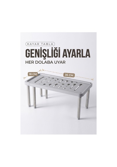 Ayarlanabilir Plastik Raf Dolap İçi Düzenleyici Genişleyebilir Mutfak Banyo Rafı Gri