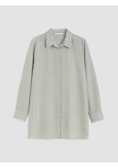 LC Waikiki Lc Waıkıkı Haki Çizgili Poplin Kadın Gömlek Tunik