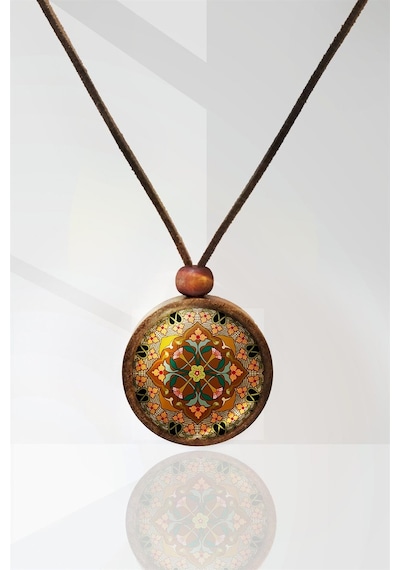 Mandala Ahşap Kolye N11.29023 Gri