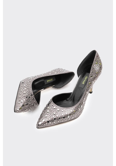 Derinet Taşlı Dekolteli Kadın Stiletto Platin Platin