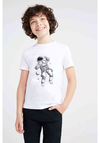 Tshirthane Astronot Uzay Gezintisi Baskılı Unisex Çocuk Beyaz T-Shirt