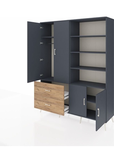 Hyperion Gardrop 7 Raflı 2 Çekmeceli Tek Askılı 176x44x221 Antrasit-antrasit/çam Antrasit/çam Hyperion Gardrop 7 Raflı 2 Çekmeceli Tek Askılı 176x44x221 Antrasit-antrasit/çam Antrasit/çam