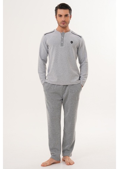 Mecit Pijama Mecit 2998 Gri Selanik Kumaş Kışlık Erkek Pijama Takımı Gri