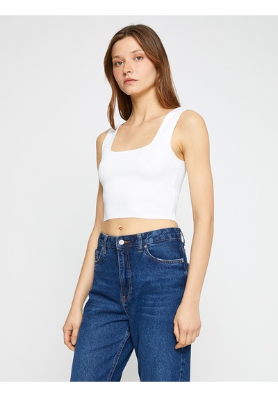 Koton Crop Atlet Kalın Askılı Kare Yaka Ekru 3wak30017ht 3WAK30017HT010 Ekru