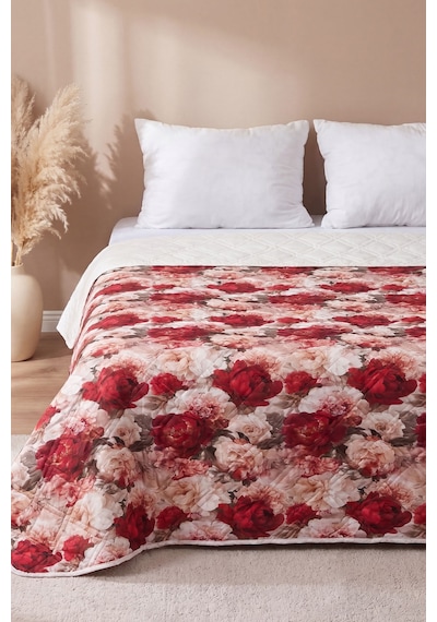Kırmızı Gül 5d Çok Amaçlı Çift Kişilik Baskılı Pike & Yatak Örtüsü 200x220 Cm Çok Renkli