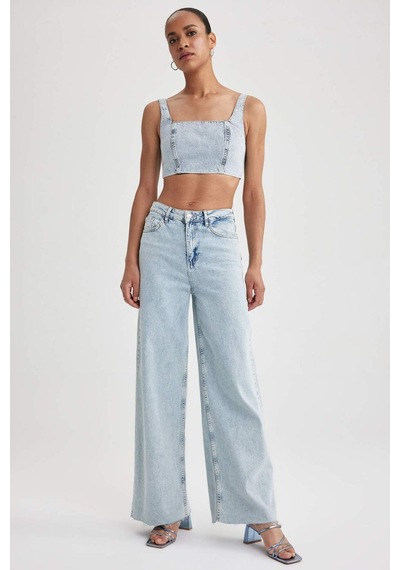Defacto Jean %100 Pamuk Crop Bluz A8524AX23HSNM39