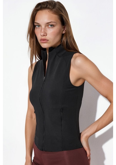 Hiccup Fitted Balıkçı Yaka Kolsuz Active Top Siyah