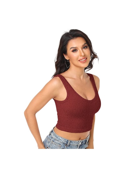 Liona Kadın U Yaka Melanj Bordo Renk Crop Top Bluz Atlet 001