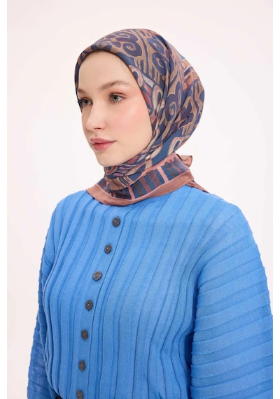 Silk Home Dört Mevsim Antik Motif Viskon Velora Eşarp 6419 İndigo Somon