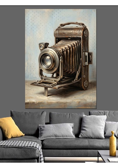 Teknik Çizimli Antik Fotoğraf Makinesi Dekoratif Kanvas - Mdf Ahşap Tablo