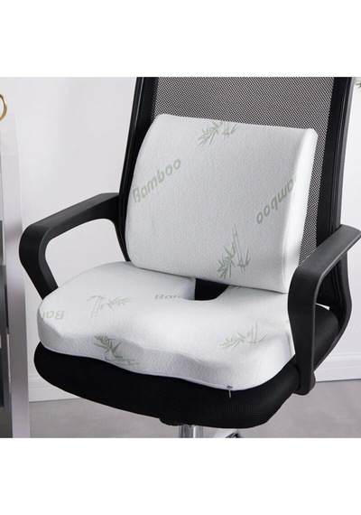 WhiteBlanco Bambu Kılıflı Oturma Minderi Ve Sırt Yastığı Seti Beyaz