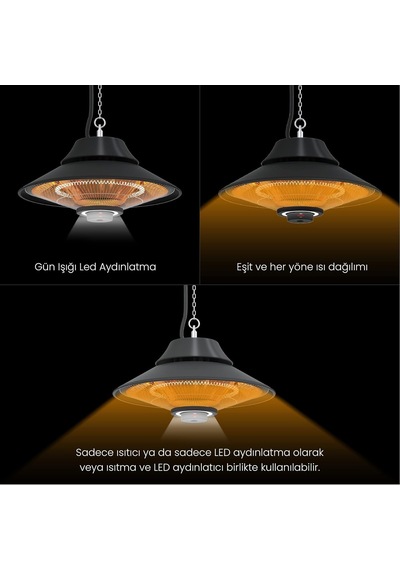 Elirg R.c Led Işıklı Elektrikli Isıtıcı, 2000 W, Uzaktan Kumandalı, İki Isıtma Kademesi, Ip45, Balkon Isıtıc