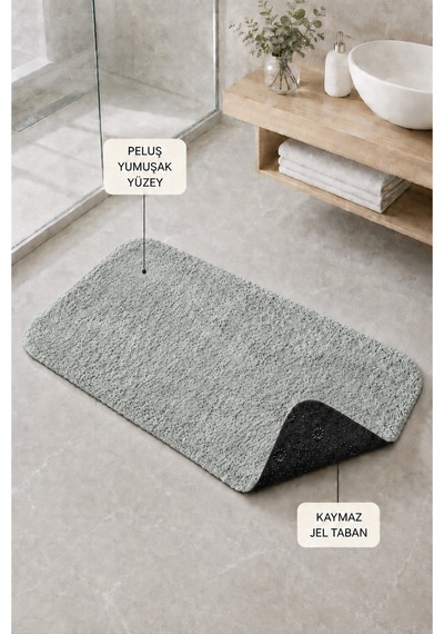 Kaymaz Jel Tabanlı Yıkanabilir Peluş Yumuşak Dokulu Dekoratif Tekli Banyo Paspası 60x100 Cm Çok Renkli