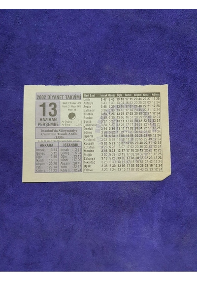 13 Haziran 2002 Takvim Yaprağı - Nostalji Koleksiyonluk Takvim Yaprağı A
