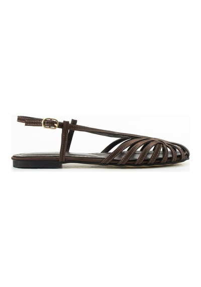 Duxal Shoes Alba Kafesli İnce Bantlı Düz Tabanlı Günlük Kadın Sandalet Acıkahve