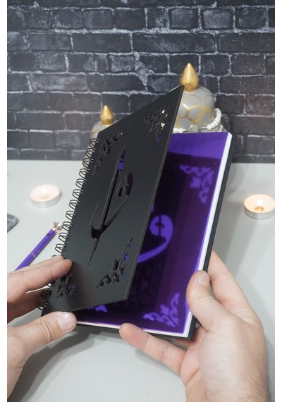 Elif Vav Siyah Ahşap Kapaklı Defter - Ajanda - Günlük - Dini Çizgisiz Defter - A5 Notebook