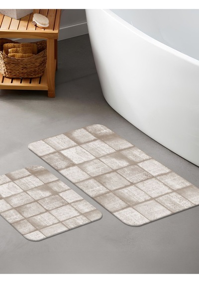 Dijital Baskılı Yıkanabilir Kaymaz Taban 2li Banyo Halısı Paspas Klozet Takımı 6388b