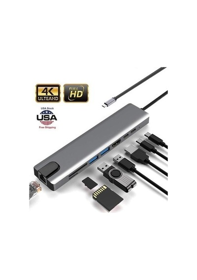 Usb-c - Hdtv Çok Fonksiyonlu 8 Port Çevirici Adaptör