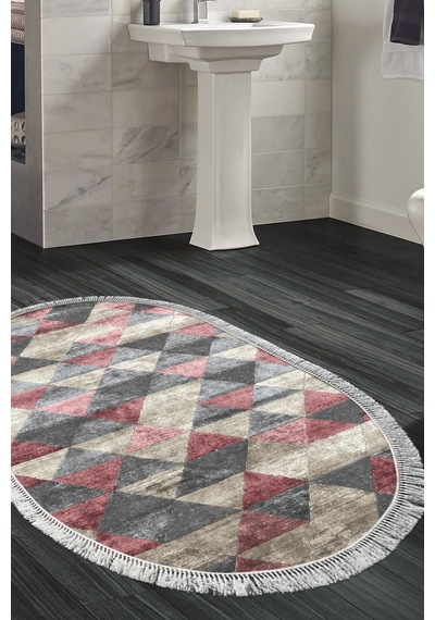 Eko Trend Djt Banyo Paspası Yıkanabilir Kaymaz Taban 661 Oval Iskandinav pudra