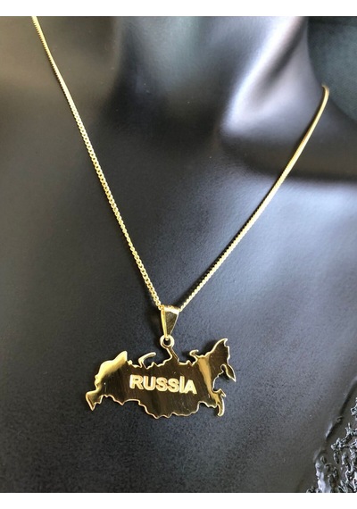 Vog Rusya Russia Haritası Bayrağı Sarı Renk 925 Ayar Gümüş Ülke Kolye