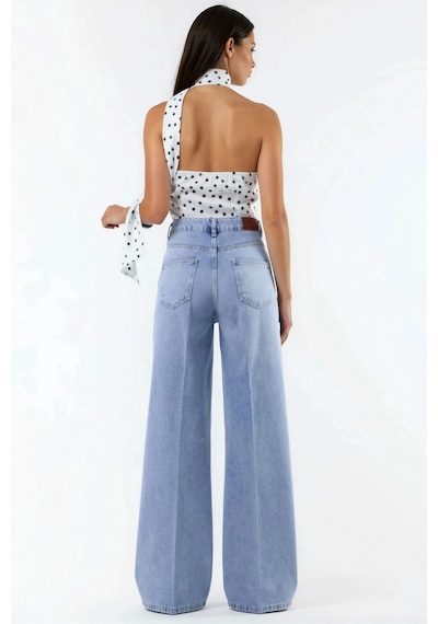 Hiccup Geniş Paça Raw Kot Pantolon Açık Mavi Denim