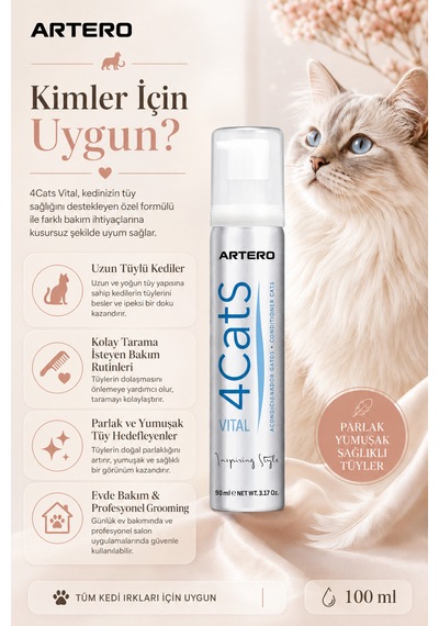 Artero 4cats Kediler İçin Özel Parlaklık Ve Yumuşaklık Verici Tüy Kremi 100 Ml