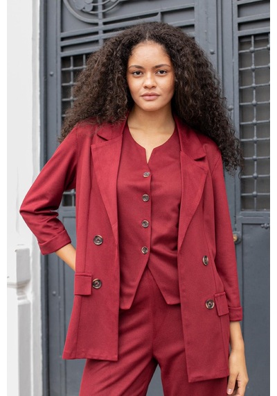 Kadın Süet Dokulu Kumaş Yakalı Capri Kol Cep Kapaklı Blazer Ceket-bordo Bordo