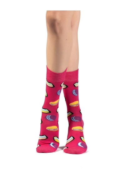 Ozzy Socks Macaron Desenli Çorap Fuşya