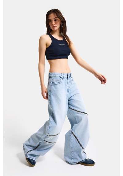 Itsbasic Kadın Ice 4s6-3 Süper Baggy Fit Özel Tasarım Denim Jean Buz Mavi