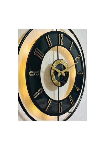 Pey Aksesuar Metal Camlı Duvar Saati 50 X 70 Cm Orta Boy Işıklı Gerçek Cam M51-siyah-şeffaf-siyah-gold M51-siyah-şeffaf-siyah-gold