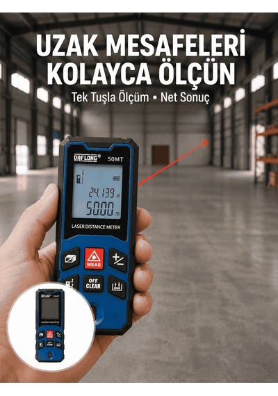 Profesyonel Lazer Metre Hassas Ölçüm Ve Dijital Ekran Yeni Nesil 50 M