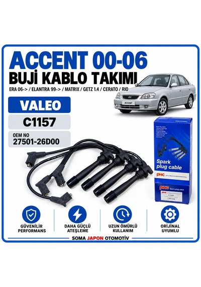 Accent 00-06 Era 2006 Sonrası-elentra 1999 Sonrası Matrıx-getz 1.4-cereto-rio Buji Kablo Takımı 27501-26d00 C1157