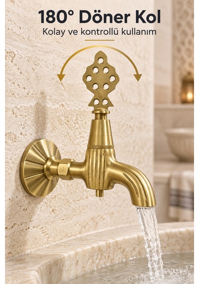 Altın Pirinç 180 Çevirmeli Hamam Kurnası Musluğu Dekoratif Hamam Banyo Sauna Osmanlı Çeşmesi
