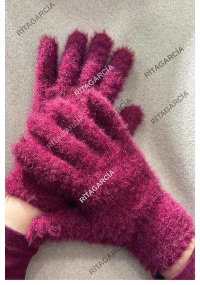 Peluş Uzun Eldiven Bordo