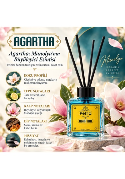 Agartha 100ml Bambu Çubuklu Oda Kokusu - Long Lasting Home Fragrance Ev Ofis Banyo Salon Kokusu Salon Kokusu , Banyo Kokusu , Long Lasting Manolya